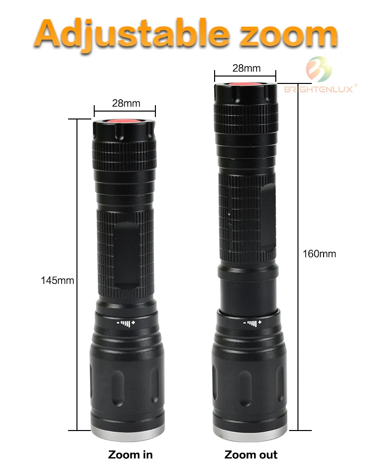 Brightenlux High Quality Zoomable USB Rechargeable Battery Powerful LED Tactical Flashlight & Torches with 5 Modes Light