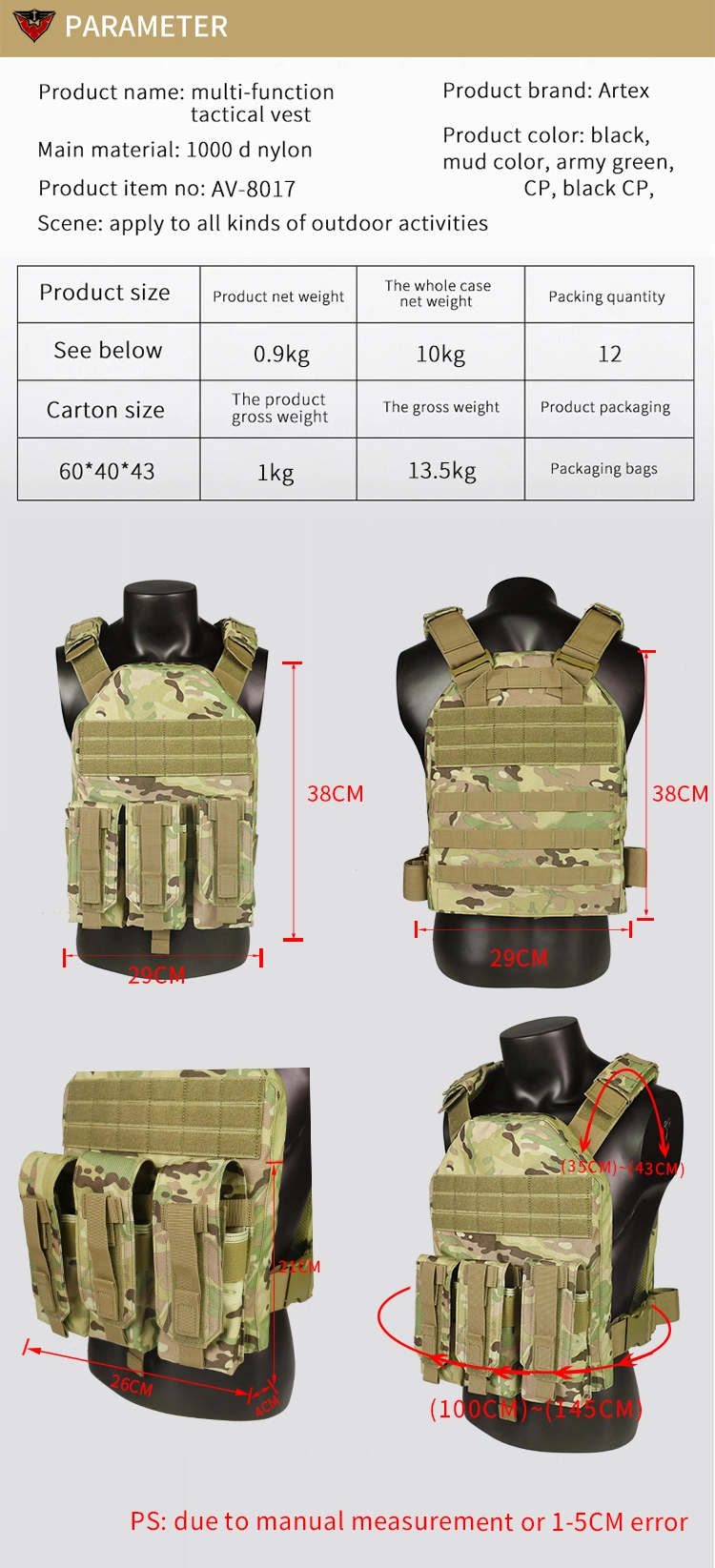 Jpc Tactical Vest Lightweight Training Molle Outdoor Combat Plate Carrier Huting Tactical Vest