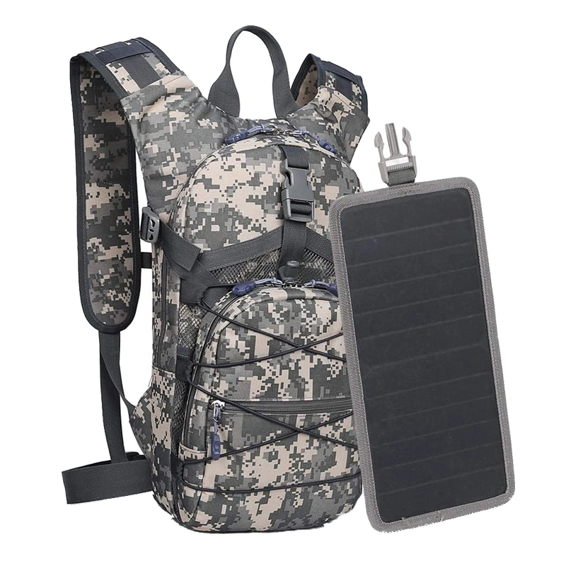 Outdoor Travel Hydration Backpack Solar Panel Bag Tactical Assault Pack for Hiking Biking Running