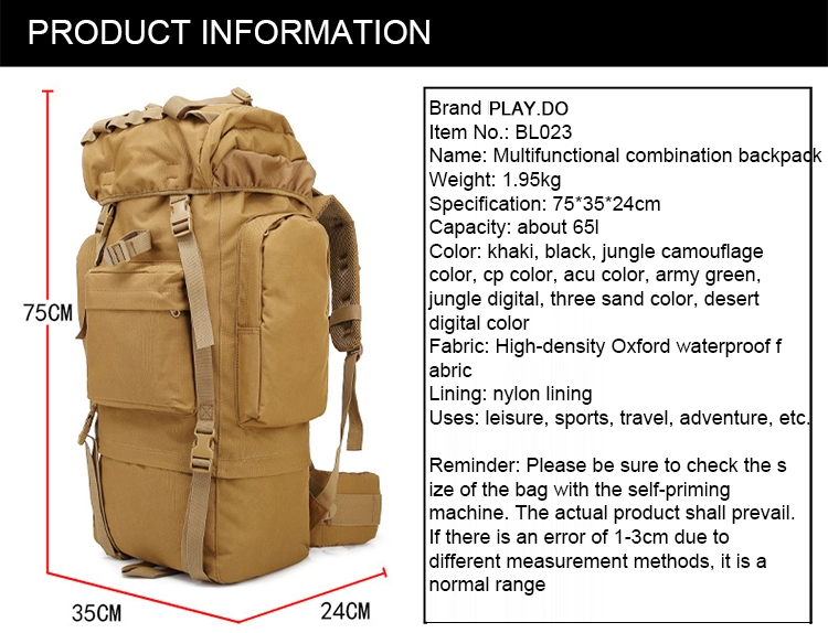 Hiking Camping Custom Waterproof Military Tactical Men Hiking Backpack Bag